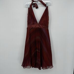BCBG Generation Red Multi Halter Dress Pleated Mini Cocktail Size 4